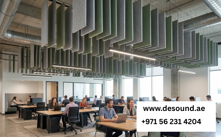 How Acoustic Ceiling Baffles Fix Echo in Dubai Offices