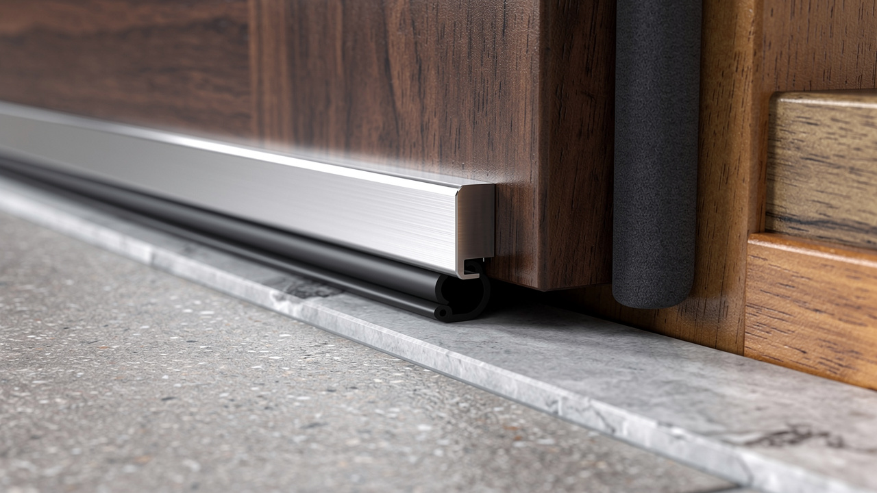 Automatic drop seal and gasket on a wooden acoustic door