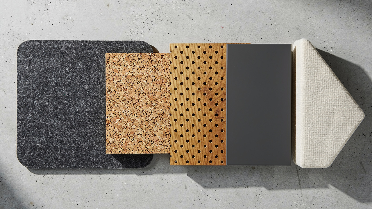 Acoustic material samples including PET felt and cork underlay