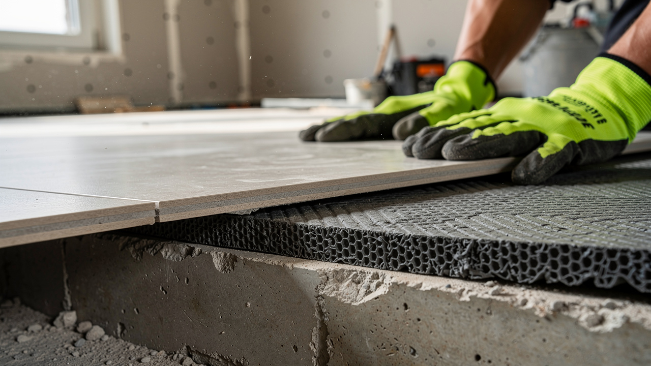 Acoustic floor underlayment installation in Dubai commercial building