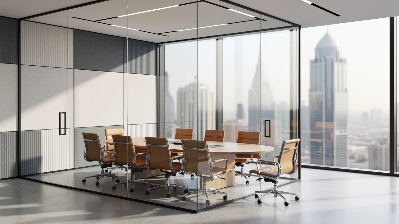 Quiet corporate meeting room with acoustic partitions in Dubai