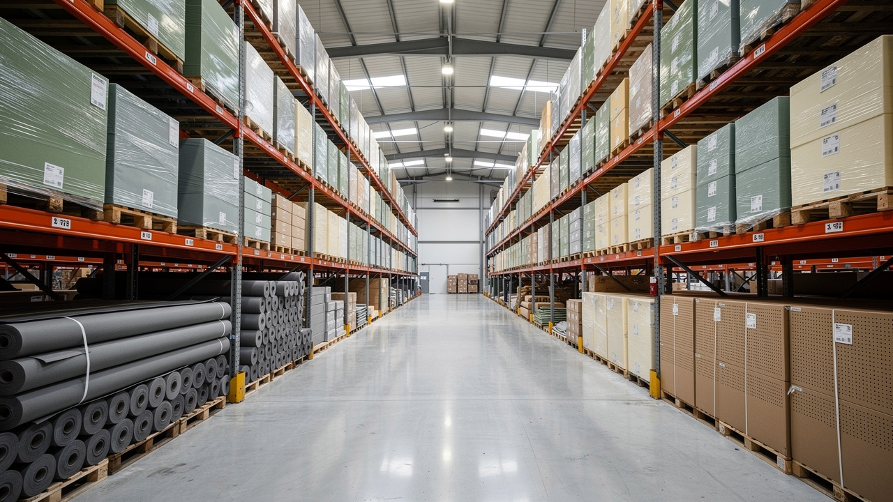 Dubai acoustic materials wholesale warehouse with organized inventory