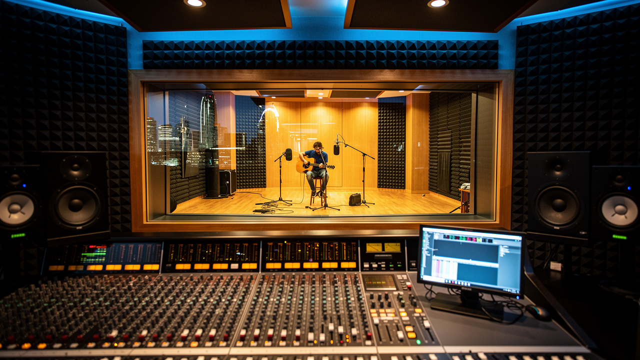 Recording studio acoustic glass observation window in Dubai