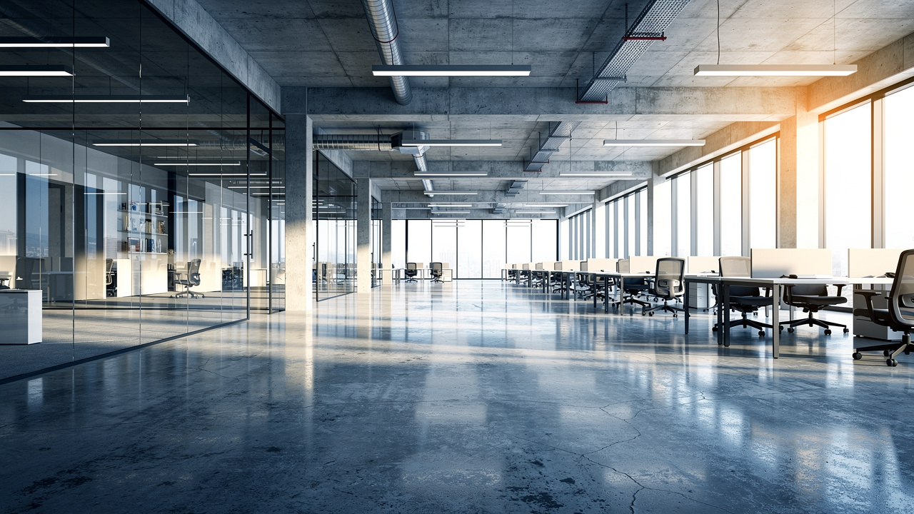 Reflective glass and concrete surfaces in a GCC office