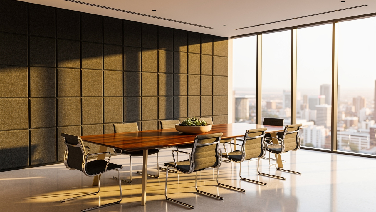 Acoustic panels on boardroom wall supporting green building certification