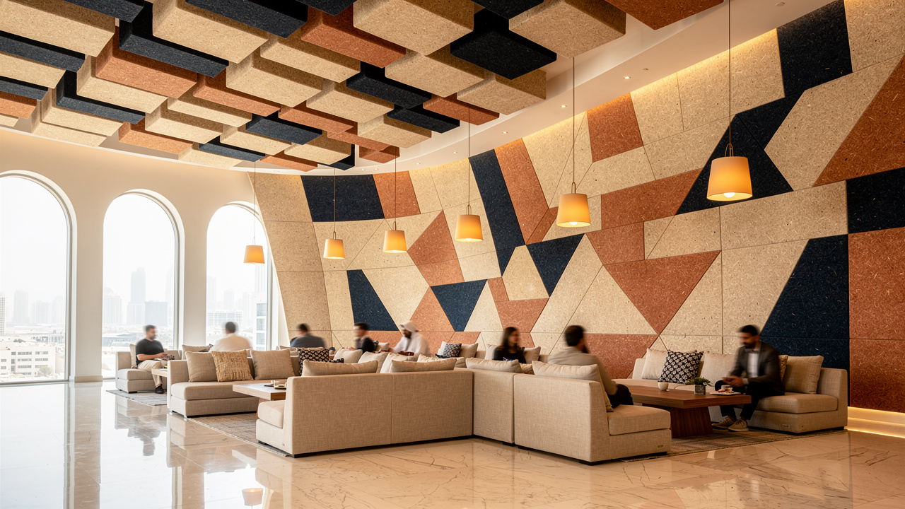 PET acoustic panels in a luxury Gulf hotel lobby interior