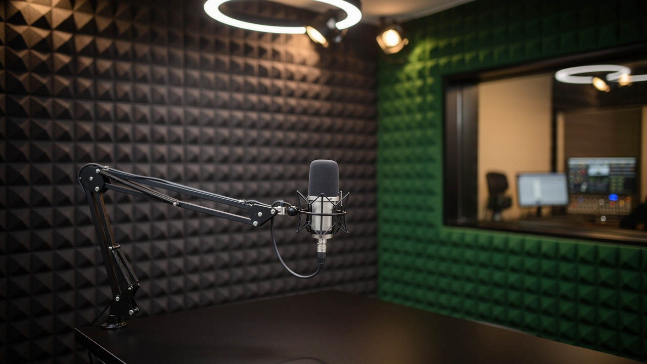 PET acoustic panels lining a professional Dubai recording studio