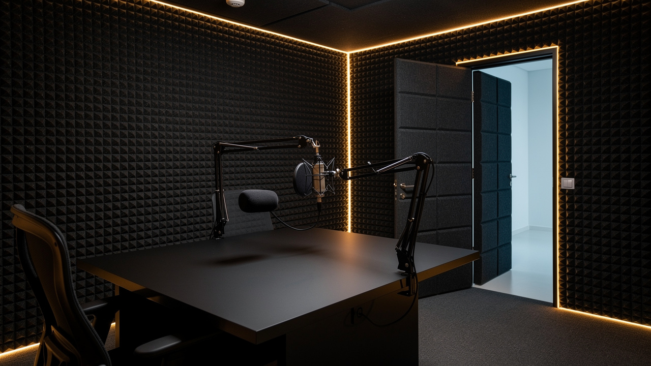 Professional podcast studio with acoustic panels in Dubai