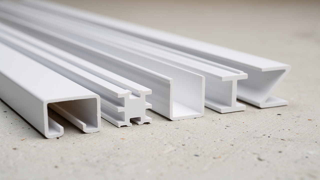 Various PVC profile track shapes including U-channel and T-bar