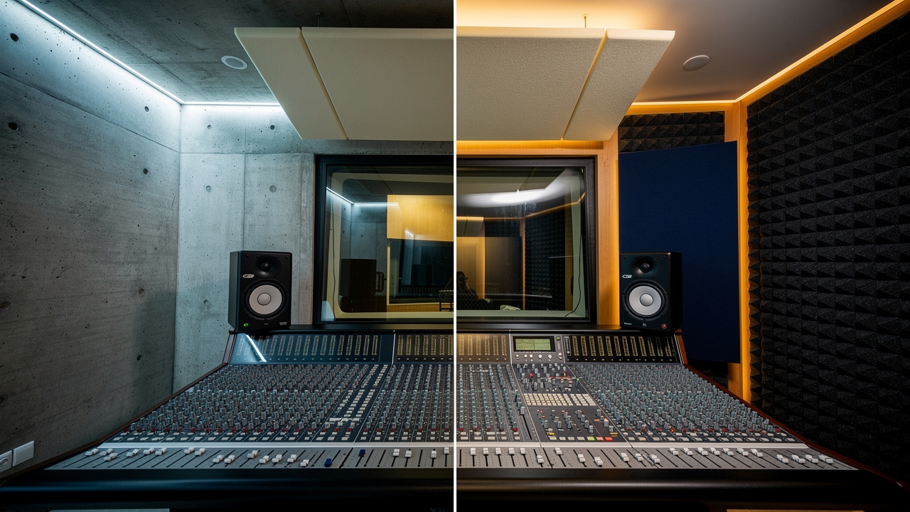 Bass traps and acoustic panels treating a Dubai recording studio
