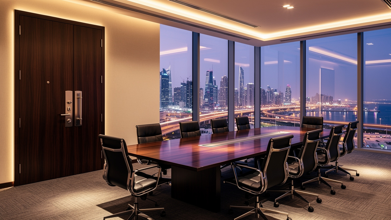 Acoustic door securing a private corporate boardroom in a Gulf high-rise