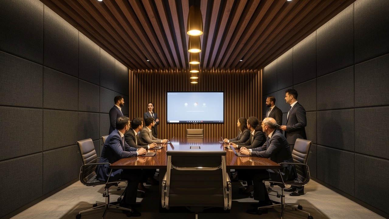 Acoustic panels in modern GCC conference room interior