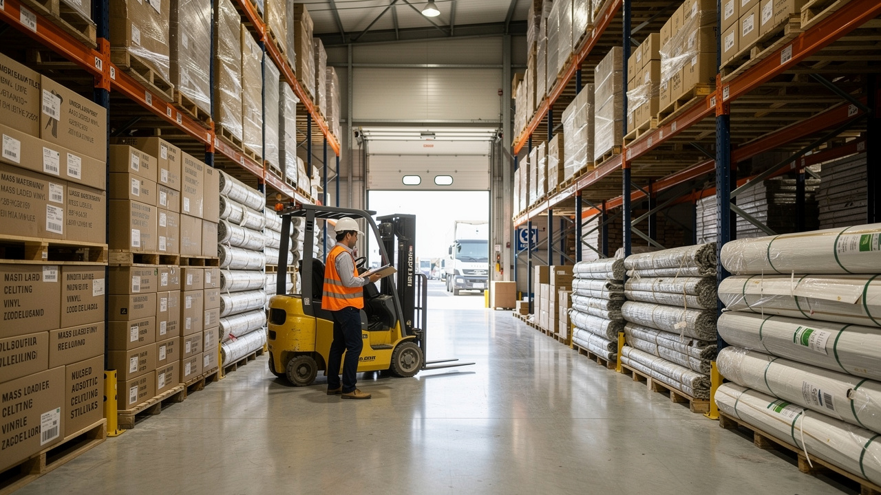 GCC acoustic materials warehouse stocked with sound insulation products