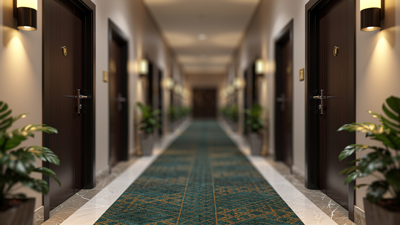 Wooden acoustic doors lining a luxury African hotel corridor