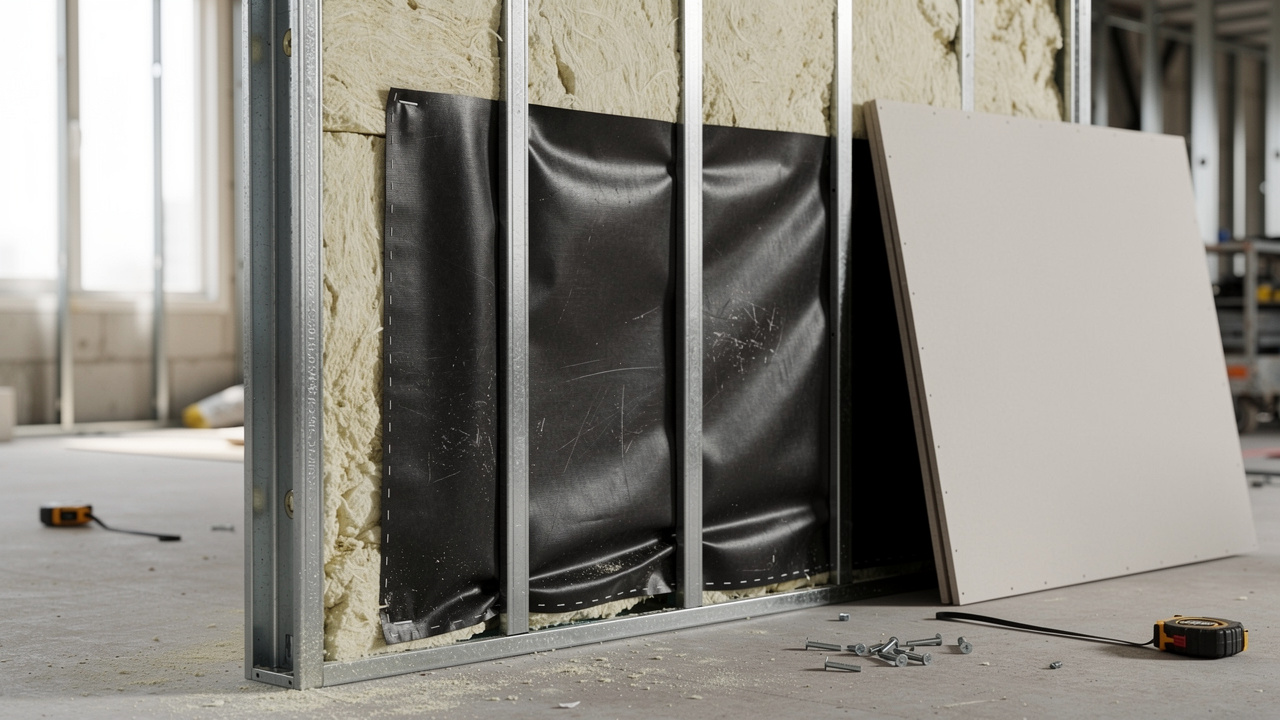 Cross-section of MLV acoustic wall assembly with insulation layers
