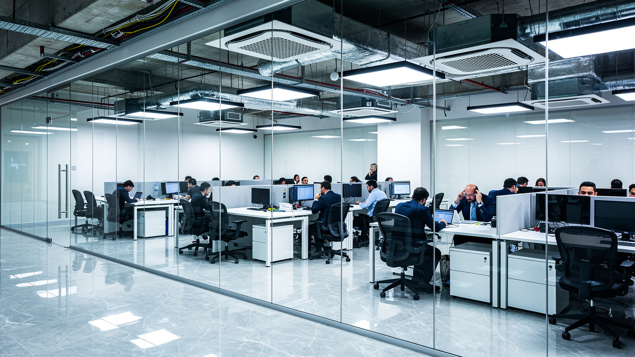 Noisy open-plan office with hard surfaces in the GCC