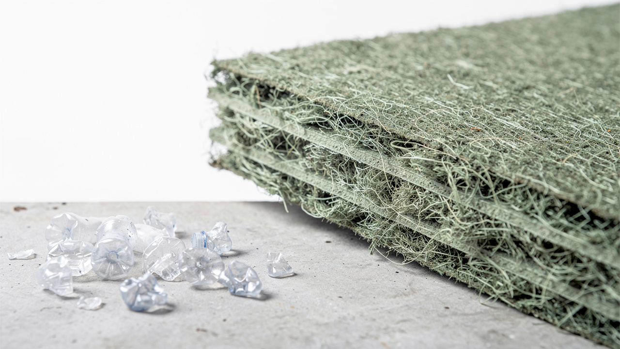 Close-up of PET acoustic panel texture made from recycled fiber