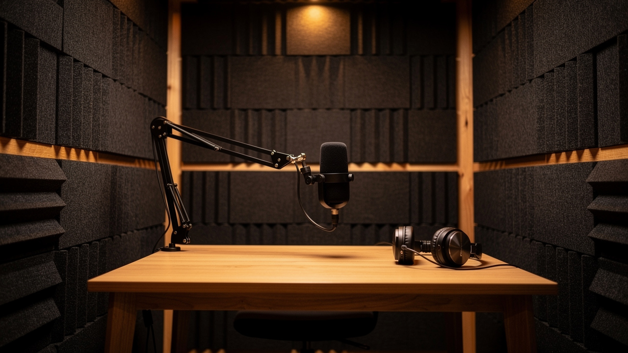 Professional recording studio with thick acoustic fabric wall panels