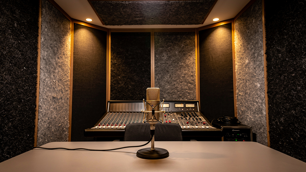Professional recording studio with MLV acoustic wall treatment in Muscat