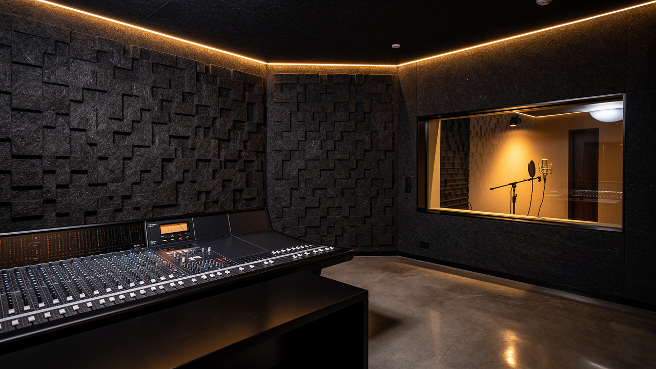 Professional recording studio lined with wood wool acoustic wall panels