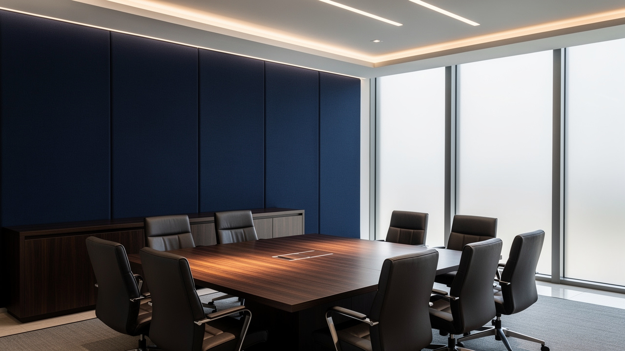 Stretch fabric acoustic panels in a corporate boardroom UAE