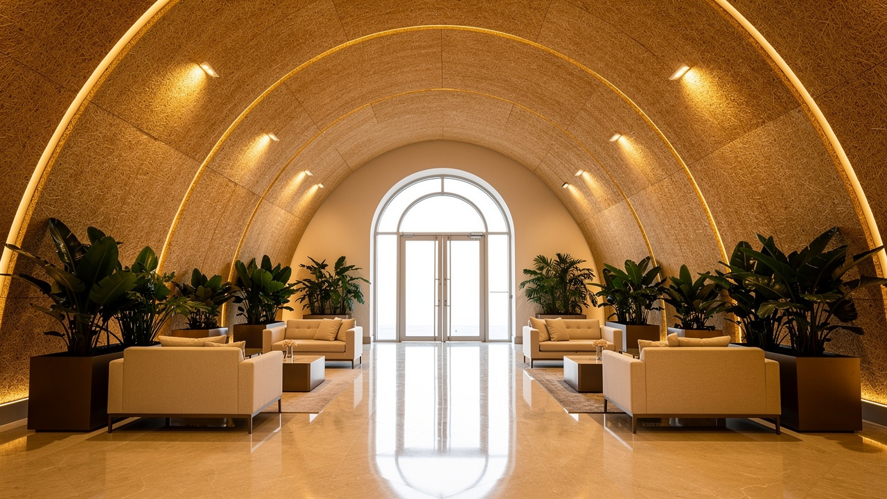 Luxury hotel lobby in Abu Dhabi with wood wool acoustic ceiling panels